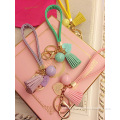 Handmade Leather Tassel Keychain With Candy Ball Charms